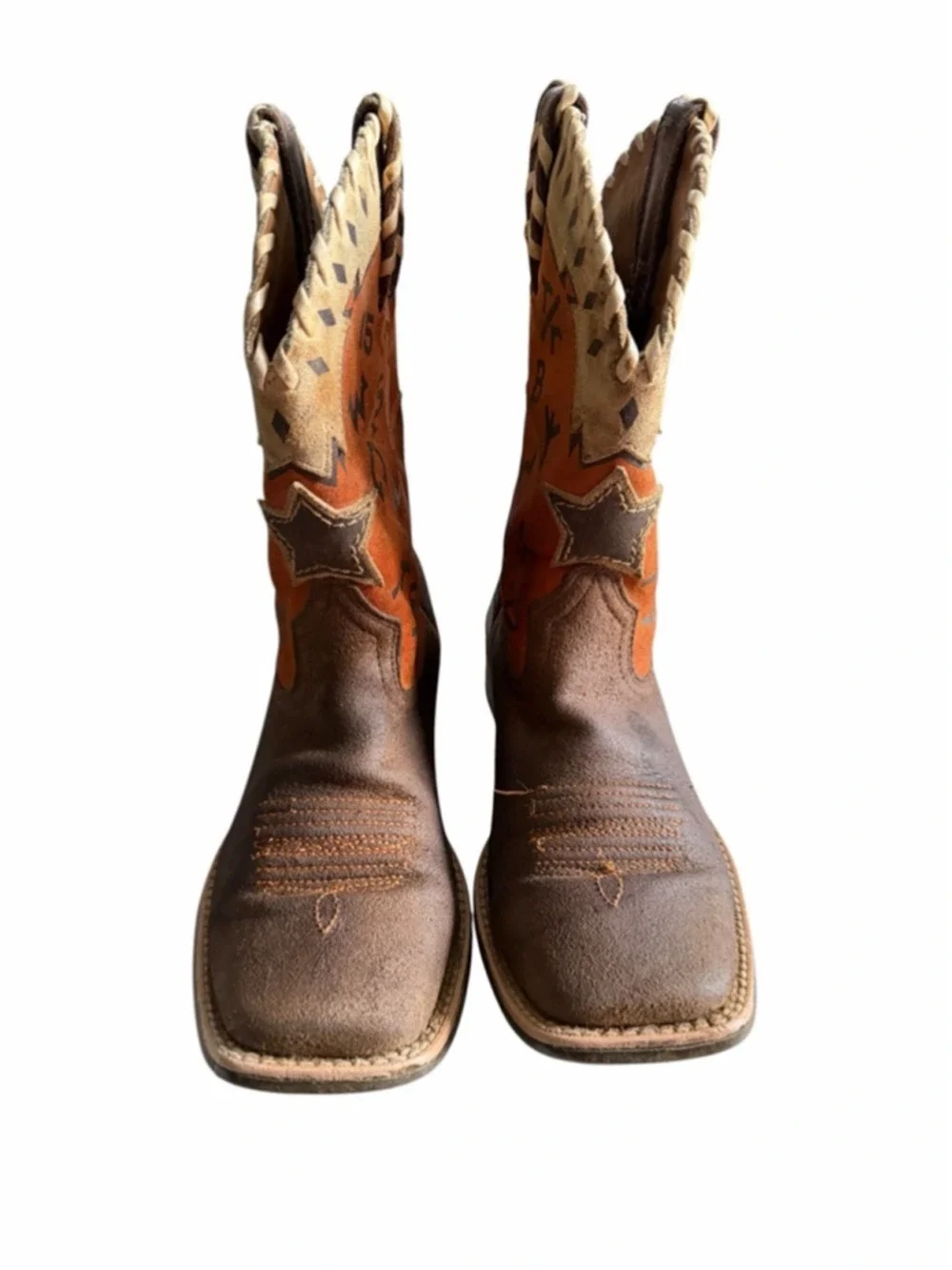 Ariat Kids Heritage Roughstock Western Cowboy Boots Brown Orange Size US 3 EU 34